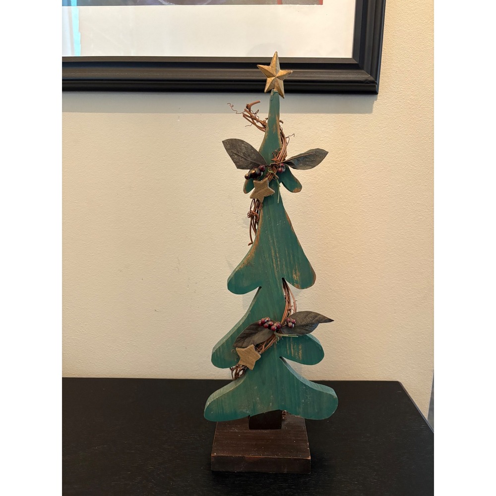 Rustic Wooden Christmas Tree Tabletop Decor with Star Topper 19 Inch